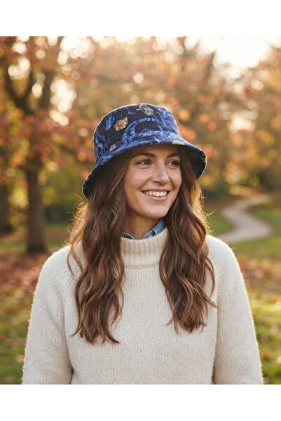 Fonem Unisex Safari Hat with Pattern Fo 7065 Navy Blue Unisex Safari Hat with...