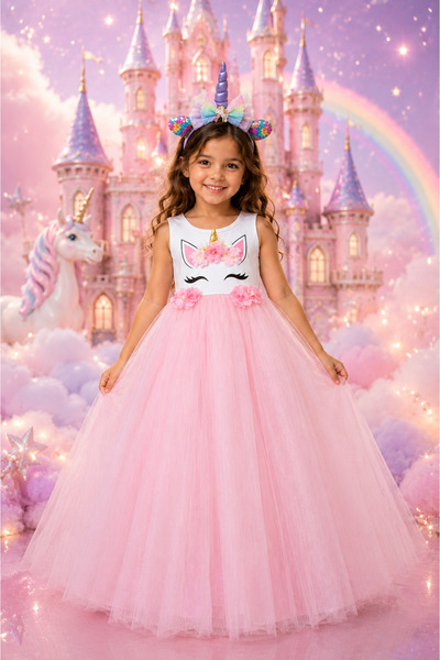 Liyavera Kız Çocuk Pembe Unicorn Kostüm Kız Çocuk Unicorn Rita Elbise Abiye E...