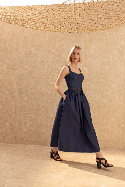 Berr-ın Korseli Midi Elbise Denim