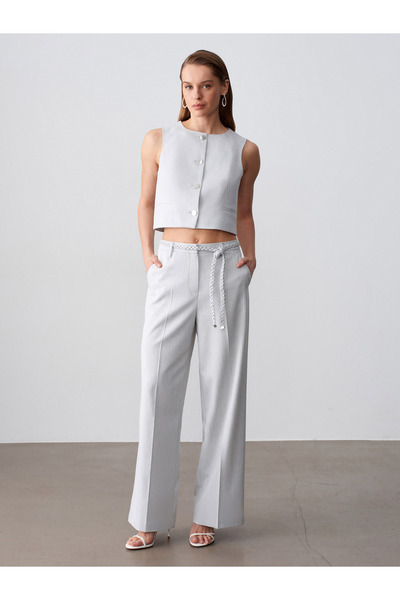 Dilvin 72688 Πλεκτό Παντελόνι με Ζώνη-Γκρι
