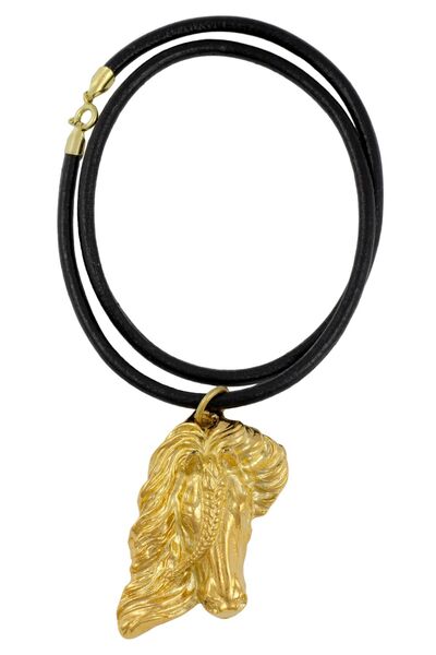 Art - Dog Cal Friesian - colier cu un cal, pandantiv placat cu aur pentru un ...