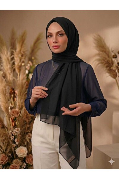 ŞALSERA Black Crepe Chiffon, Shawl, 75 X 180 cm