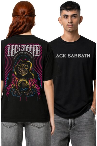 Fuddy Moda Μπλουζάκι Unisex Black Sabbath με στάμπα στην πλάτη, Oversize μπλο...