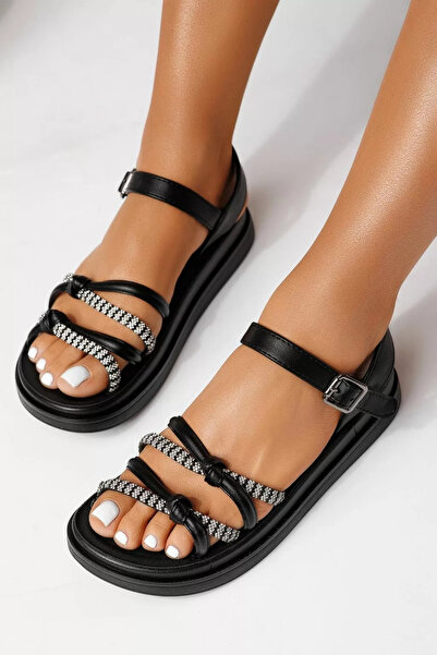 Zaira Γυναικεία μαύρα χαμηλοτάκουνα σανδάλια από οικολογικό δέρμα Ελίρα # 251...