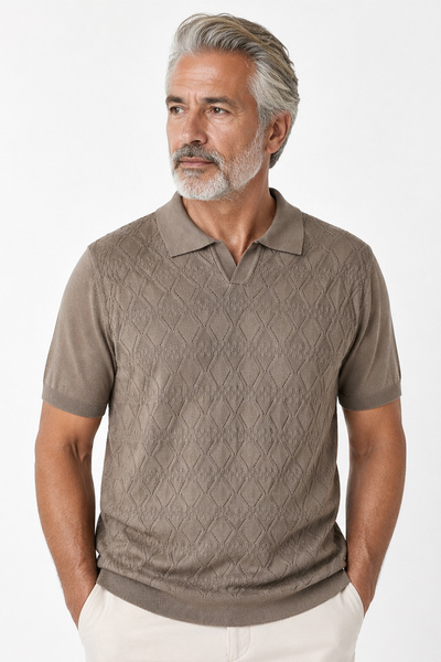 Pulltonic Ανδρικό πλεκτό μπλουζάκι πόλο με λαιμόκοψη V και σχέδιο