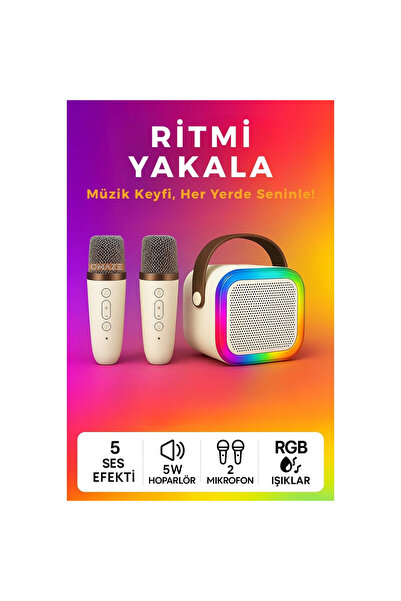 pukotech Çift Karaoke Mikrofonlu Karaoke Bluetooth Hoparlör Rgb Led Işıklı 5 ...