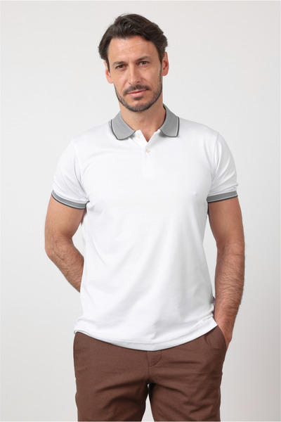 İmza Λευκό βαμβακερό μπλουζάκι με γιακά πόλο, κοντό μανίκι, χωρίς τσέπες, Com...