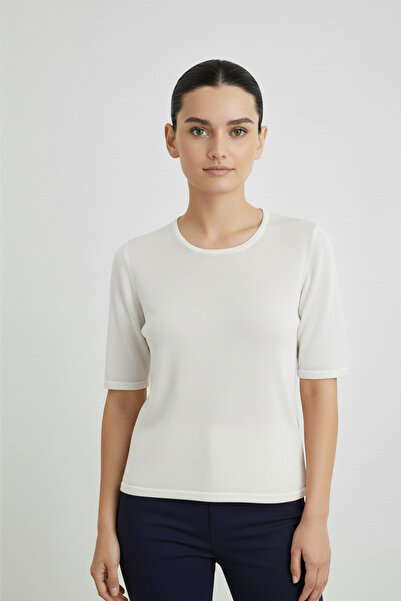 Msrlassn Ecru Short Sleeve Knitwear Blouse