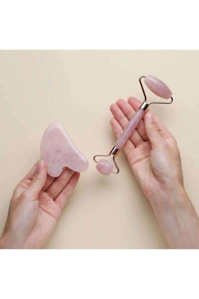 FlowByMire.ro Roller și Gua Sha – Set ritual de masaj facial zilnic