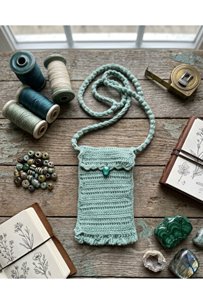 ih ihra Hand Knitted Floral Phone Bag - Motifed Neck Strap Bag