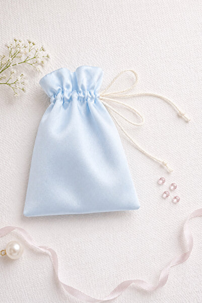 Buemshop Luvina Saten Hediyelik Kese 10x15 cm Bebe Mavisi Beyaz İpli Takı ve ...