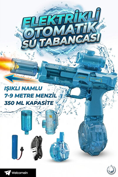 welcomein 9 Metre Menzilli Elektrikli Otomatik Su Tabancası Işıklı Gerçekçi A...