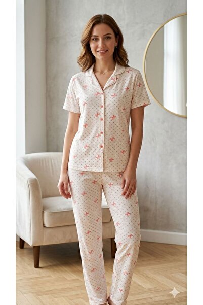 FAMES PİJAMA Summer Lycra Women's Shirt Collar Buttoned Pajama Set