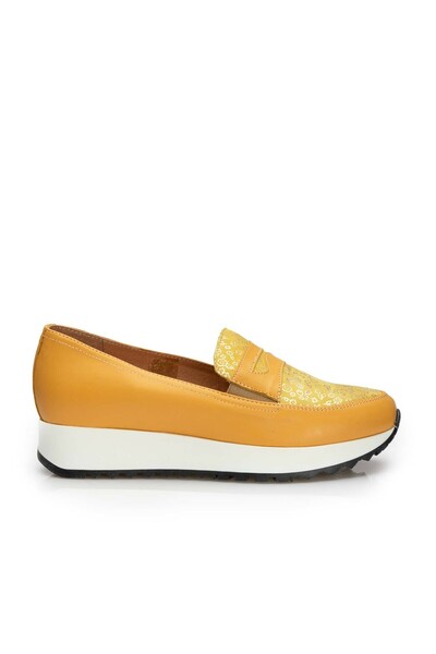 UrbanShoes Pantofi casual dama din piele naturala,Leofex - 100 Galben Serigra...