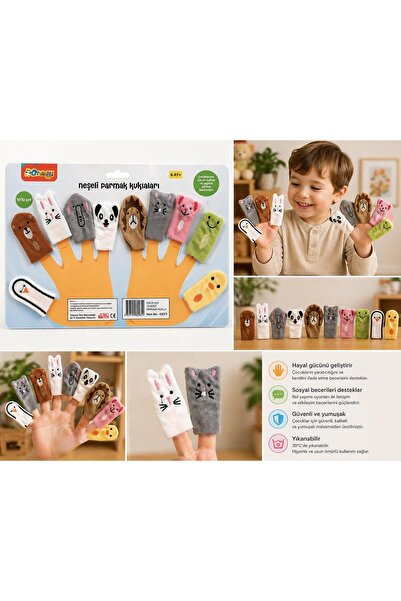 TotoroAtölye Parmak Kuklası 10'lu Set – Neşeli Hayvanlar | Yumuşak | Yıkanabi...