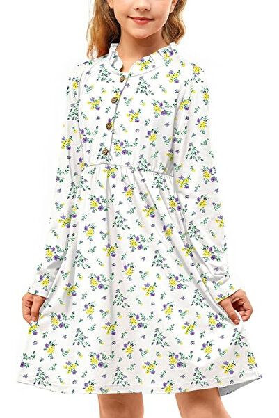 OEM Casual medium white dress, floral pattern 120 5-6 years
