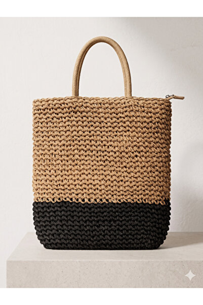 Luminos Butik Μαύρη ψάθινη τσάντα CNT1006