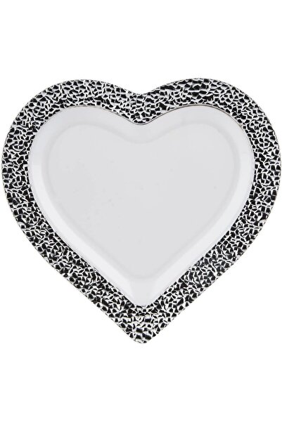 Hotpack Premium Heart-Shaped Plastic Plates, White/Silver, 8 Inch, 10 Pieces
