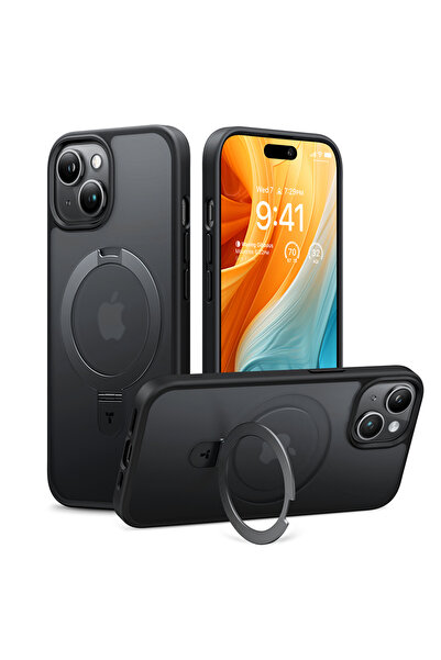 Stef's Cat Θήκη iPhone 15, Γάτα του Στεφ, Σειρά Ostand MagSafe, Μαύρο