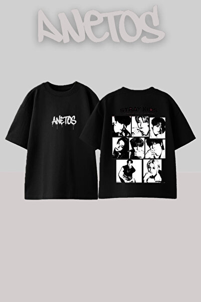 Anetos Μπλουζάκι Stray Kids Design με τύπωμα Cotton Black oversized