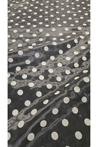 TESATURI OUTLET Cupon 5 Metri Organza neagră cu buline catifea bej – material elegant rochii/fuste, 150 cm latime