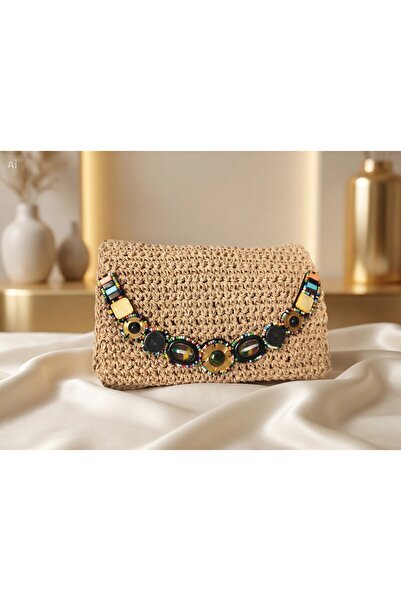 Meya design 3 Bölmeli El Örgüsü Kağıt İp Clutch Çanta – Şık ve Kullanışlı Gün...