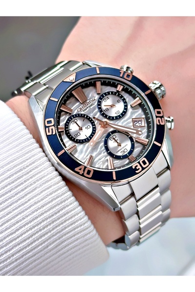 Quantum Functional Silver Color Steel Band Steel Case Sapphire Glass Men's Wr...