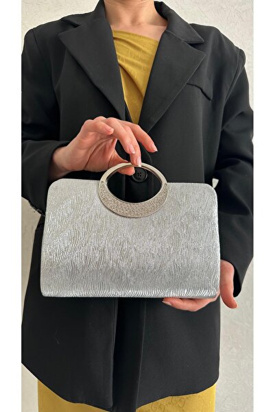she poly Γυναικεία βραδινή τσάντα clutch με ασημένια λαβή κρίκου