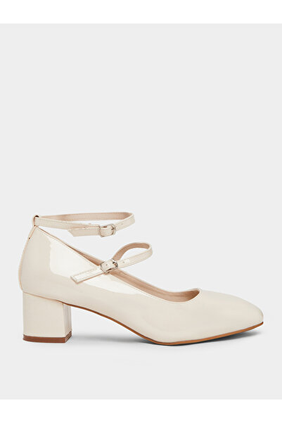 Styli Beige Patent Block Heel Shoes