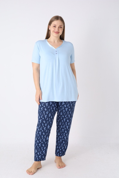 JENİKA Σετ πιτζάμες μεγάλου μεγέθους με στρογγυλή λαιμόκοψη από βισκόζη, δαντ...