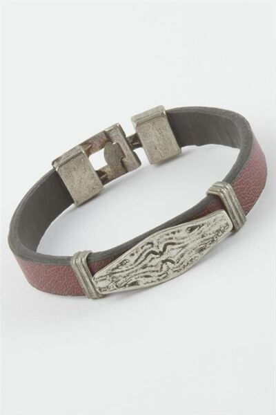 Generic Brand Oval Faux Leather Bracelet - Burgundy