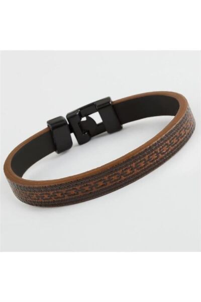Generic Brand Chain Patterned Quality Faux Leather Bracelet - Brown