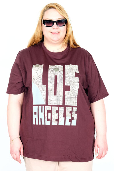 ModeXL Tricou pentru femei Mode XL True Plus Size, cu guler în V, Los Angeles...
