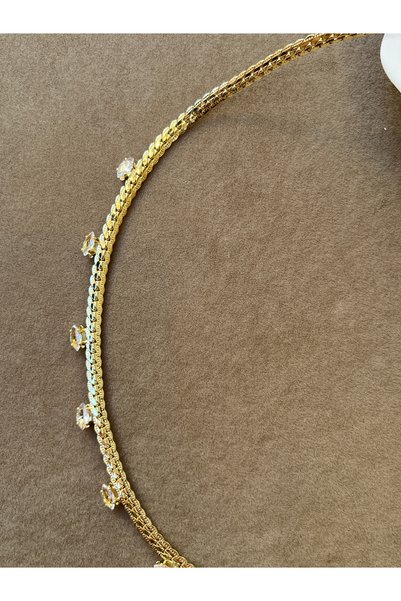 BEREN KILIÇ Stella Shine Necklace – Gold Tone Elegant Choker with Sparkling Stone Detail