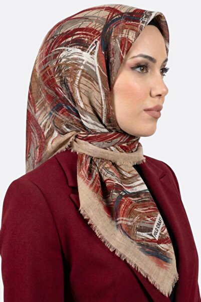 hadiora Women's Beige Abstract Patterned Flared Scarf