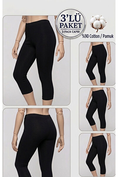 Altınay 3-Pack Plus Size Cotton Women's Leggings High Waist Capri Comfortable...