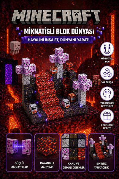 YILDIRIM OYUNCAK Manyetik 144 Parça Mıknatıslı Minecraft Temalı Blok Oyuncak ...