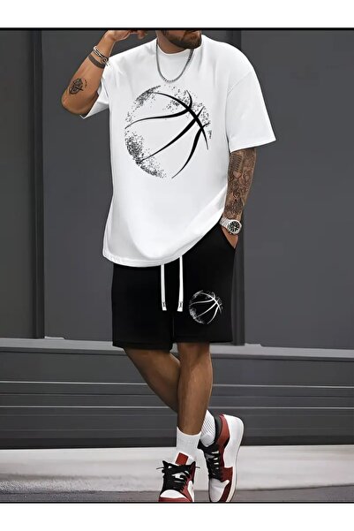 ELAN WEAR - Men's Printed Cotton T-Shirt and Shorts 2-Piece Set Oversize - Fi...
