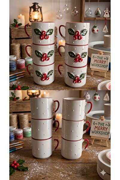 CEYU SERAMİK Kokina Embossed Figured Ceramic Mug Set 6 Pieces