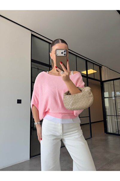 BB Bensu Buyruk Bat Sleeve Top Tank Top 2-Piece Knitwear Set Pink