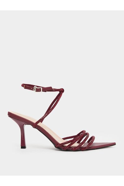 Styli Burgundy Diamante Stiletto Heel Sandals