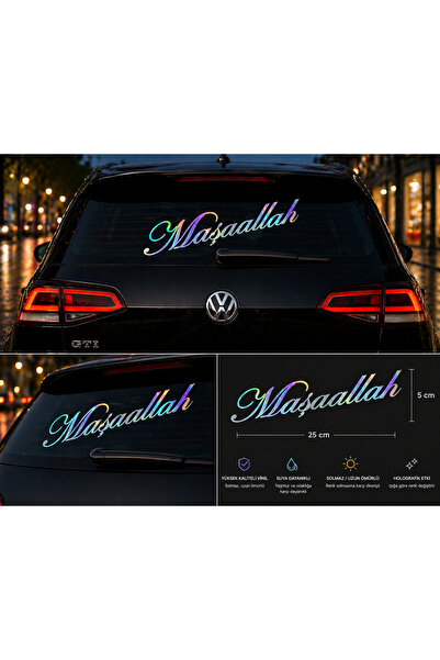 AlpiLeo Maşaallah Araç Sticker 25x5 cm Oto Cam Yazısı Vinil Dekor Araba Motor...