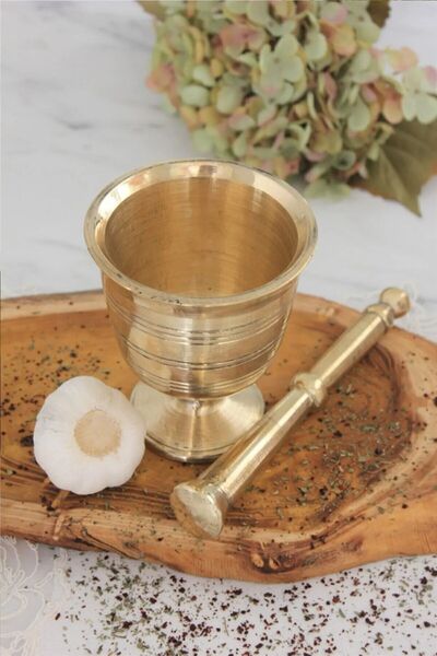Saule Sarı Pirinç Havan Sarımsak Dövücü Büyük Boy 12 Cm