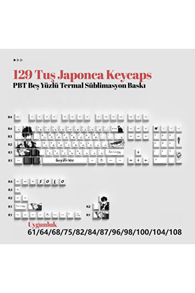 silabor 129 Tuş PBT Süblimasyon Baskı Japonca Tuş Takımı Keycaps Tüm Mekanik-...