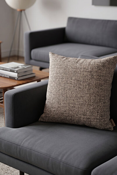 Drawa Home Modern Dokuma Kırlent Kılıfı Krem Kahverengi 45x45 cm Gizli Fermuarlı