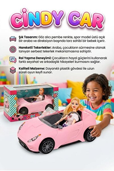 Tıfıl Toys Cindy'nin Arabası! 2 Parçalı Kıyafetli Bebekli ve Pembe Şık Spor A...
