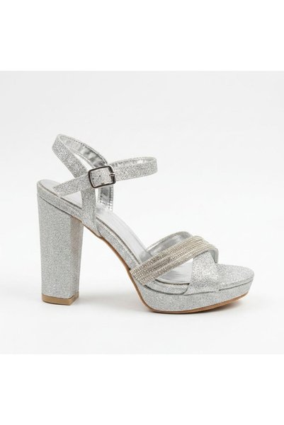 Alphus حذاء سهرة نسائي بحزام متقاطع من Serrace Silvery Stone