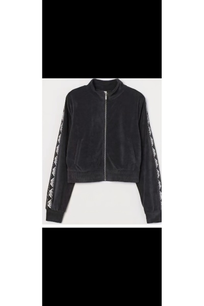 Tanem Antrasit kadife fermuarlı crop sweat