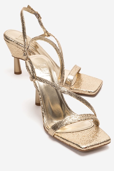 LuviShoes Jolene Gold Patterned Women's Heeled Shoes