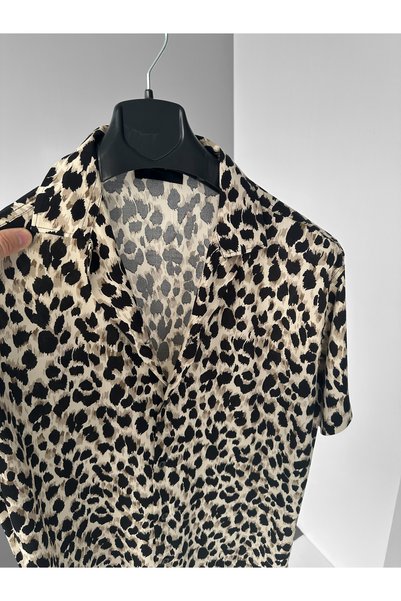 BUPPO Leopard Patterned Efil Efil Short Sleeve Alaçatı Shirt